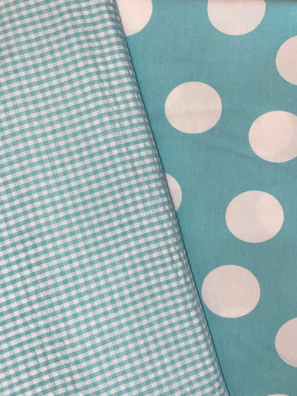 4 YARD SET New Aqua Turquoise Polka Dot & Gingham Seersucker Fabrics